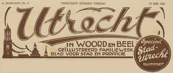 717191 Beeldmerk van het weekblad Utrecht in Woord en Beeld, Boothstraat 3 te Utrecht, ontworpen voor het Speciaal ...